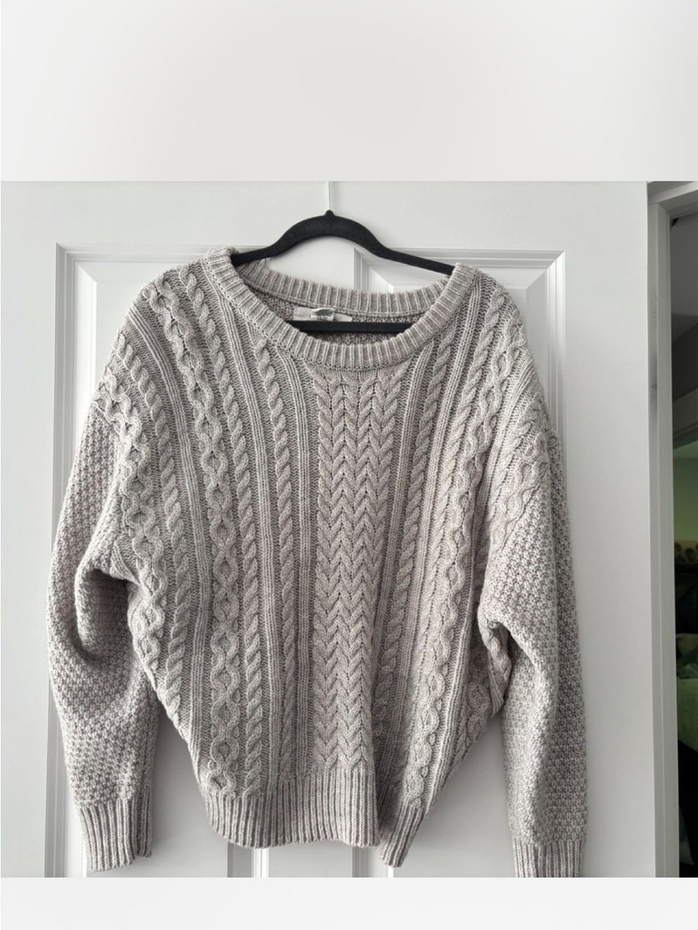 Workshop Republic Clothing Cable Knit Crewneck Sweater - Light Grey
